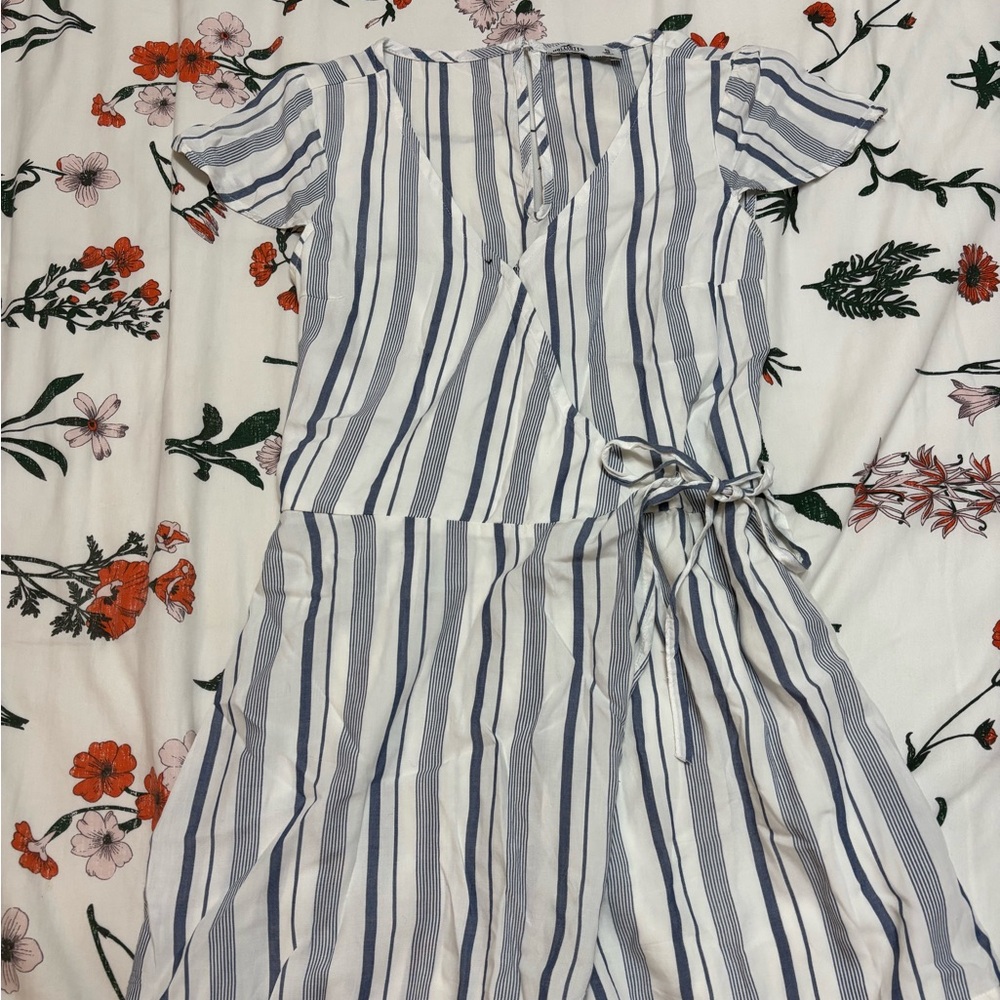Hollister Blue and White Wrap Around Romper